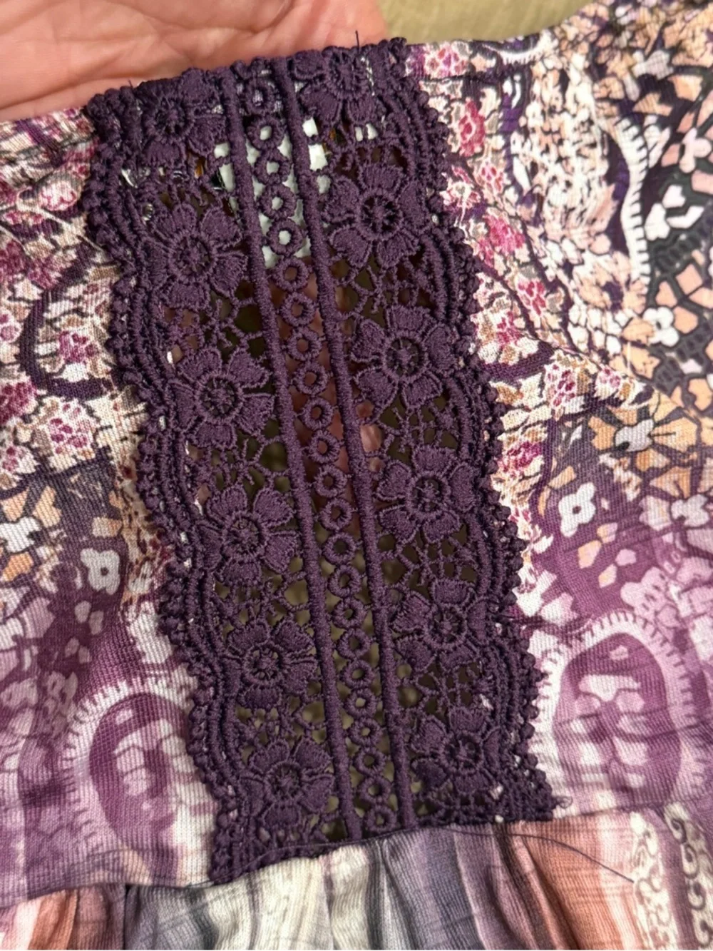 Unity World Fairy Tunic Top Womens L Purple Paisley Pleated Babydoll Hankerchief - Picture 4 of 9